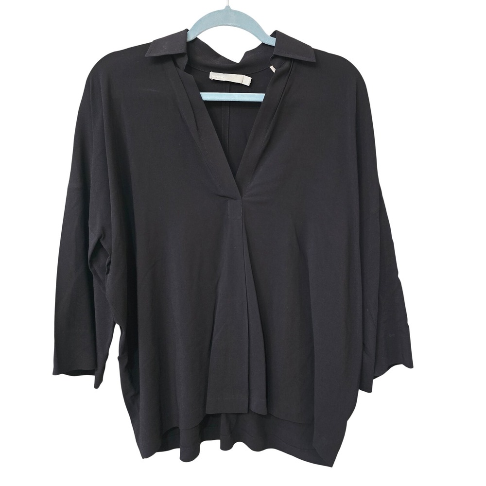 Vince Black Viscose V-Neck‎ Oversized Blouse Top V3889-11695 Womens XS
